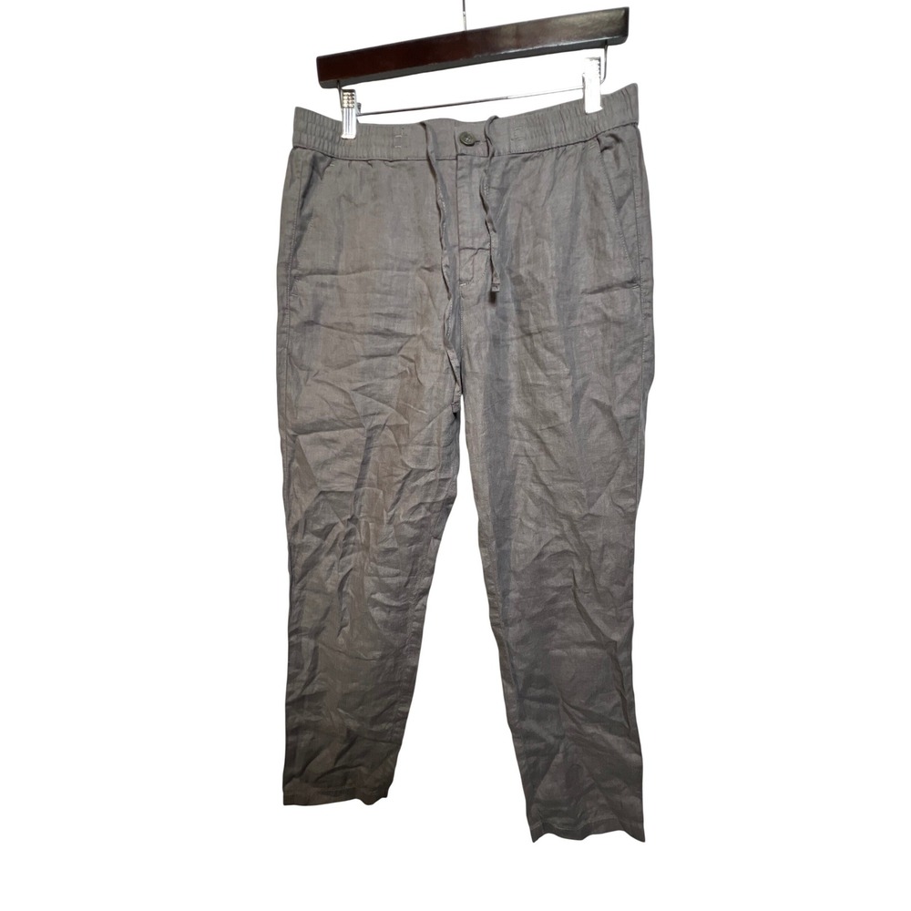 Cottonworld Mens 100% Linen Drawstring Trousers Grey Tapered Pants 32W